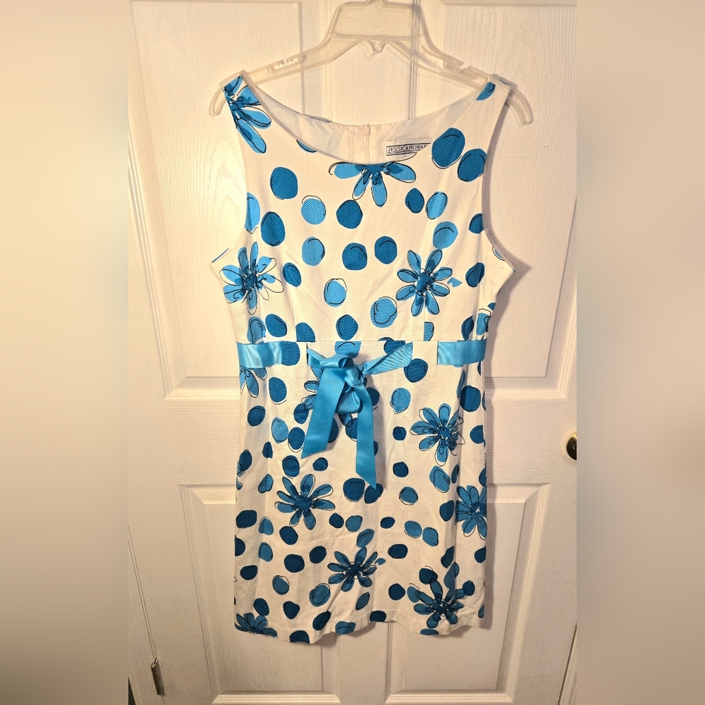 Jessica Howard Blue Tie Front A-line Dress
